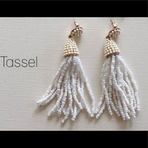 BRAND NEW Beaded Tassel Earrings White
